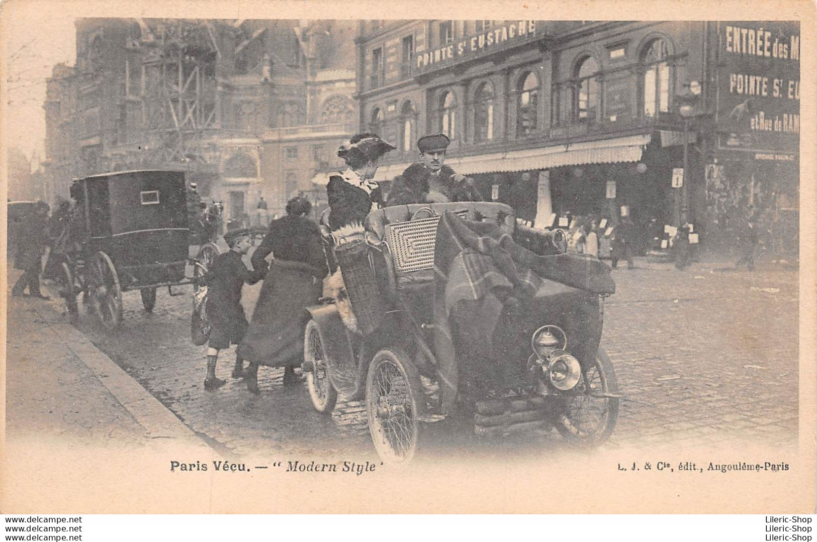 Place De La Pointe Saint-Eustache - Série Paris Vécu - "Modern Style" Automobile Voiture Hippomobile - Transport Urbain En Surface