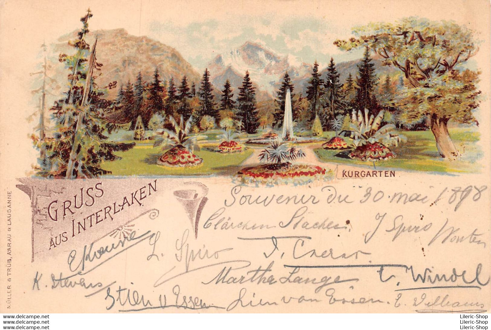 Schweiz // Switzerland // Schweiz Gruß Aus Interlaken - Kurgarten - Litho 1898 AK - Interlaken