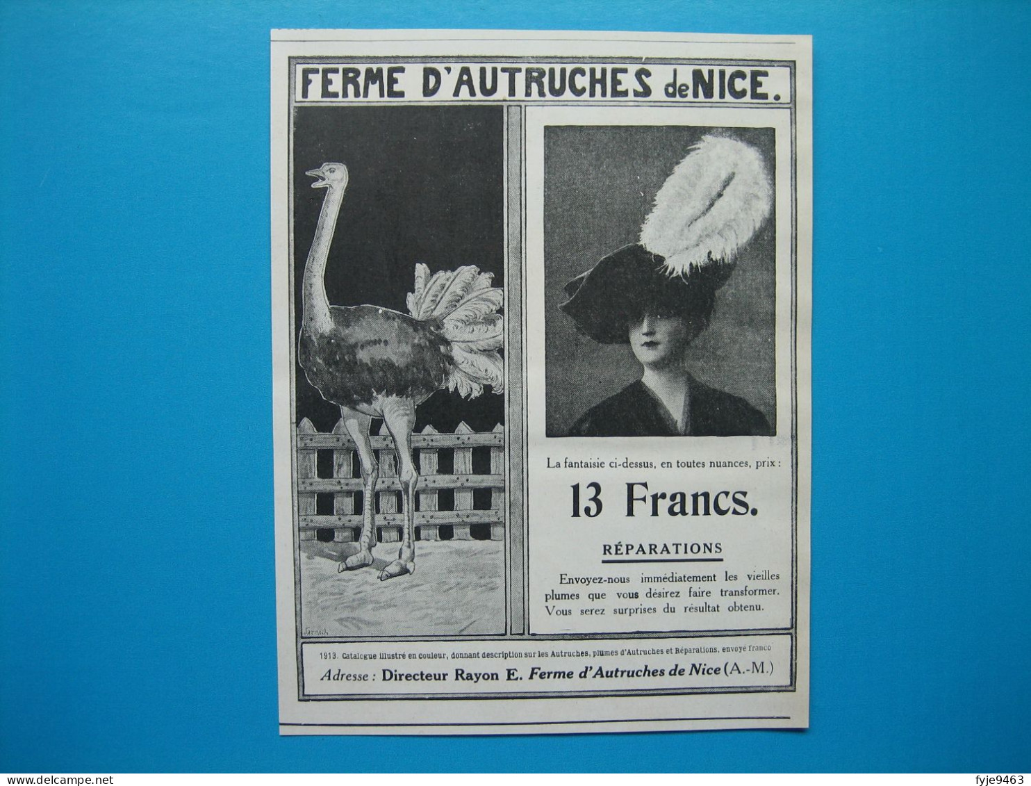 (1912) Ferme D'Autruches De Nice - Directeur Rayon E. - - Publicités