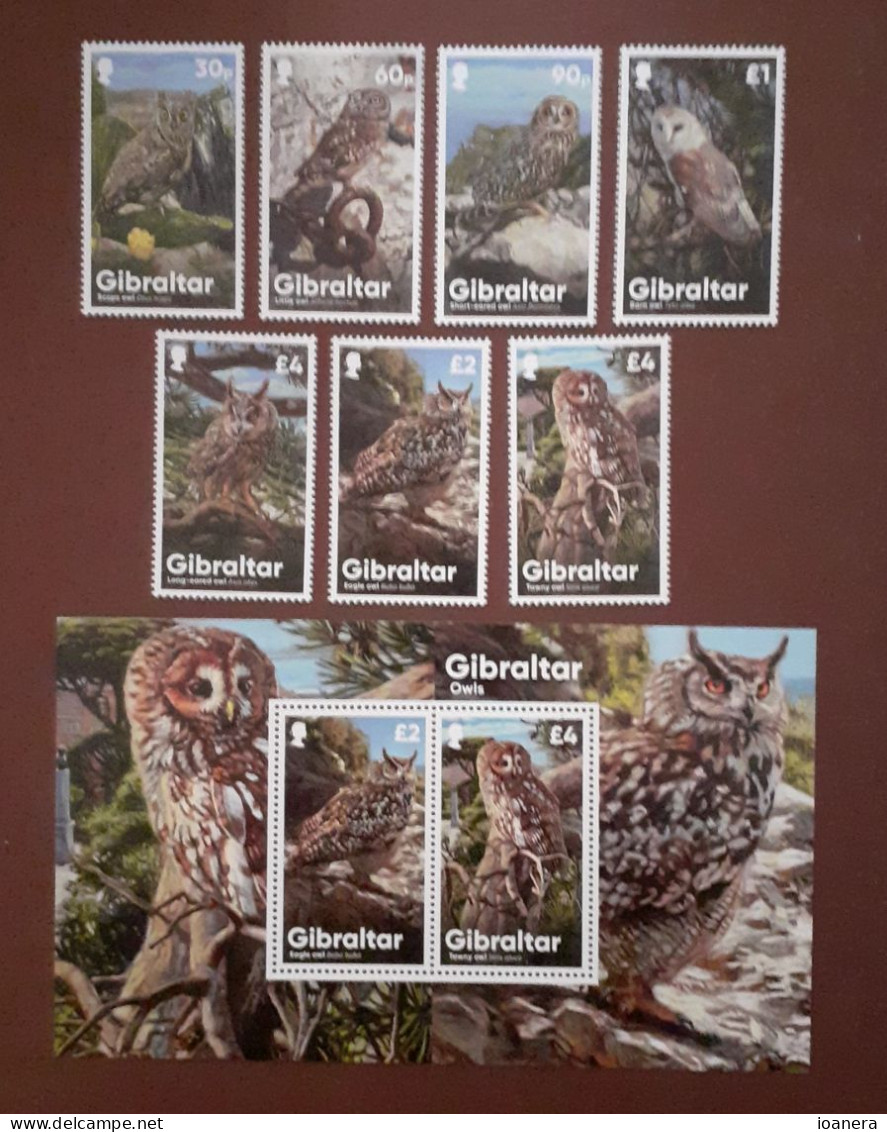 Gibraltar 2020 - Fauna,Burds,Owls , Complete Series 7 Values And Block-2 Values , Perforated , MNH,Mi.1975-1981 , Bl.143 - Gibraltar