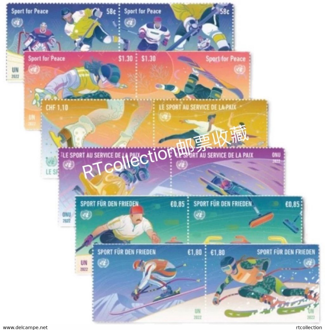 United Nations 2022 UN Geneva New York Vienna - 3 Set Sport For Peace Winter Olympic Games Skiing Ice Skating Stamps MNH - Emissioni Congiunte New York/Ginevra/Vienna