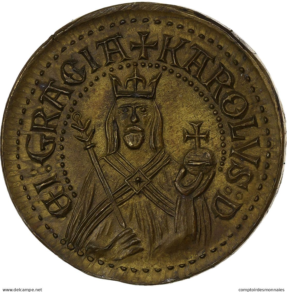 France, Médaille, Charlemagne, Laiton, Refrappe, TTB+ - Sonstige & Ohne Zuordnung