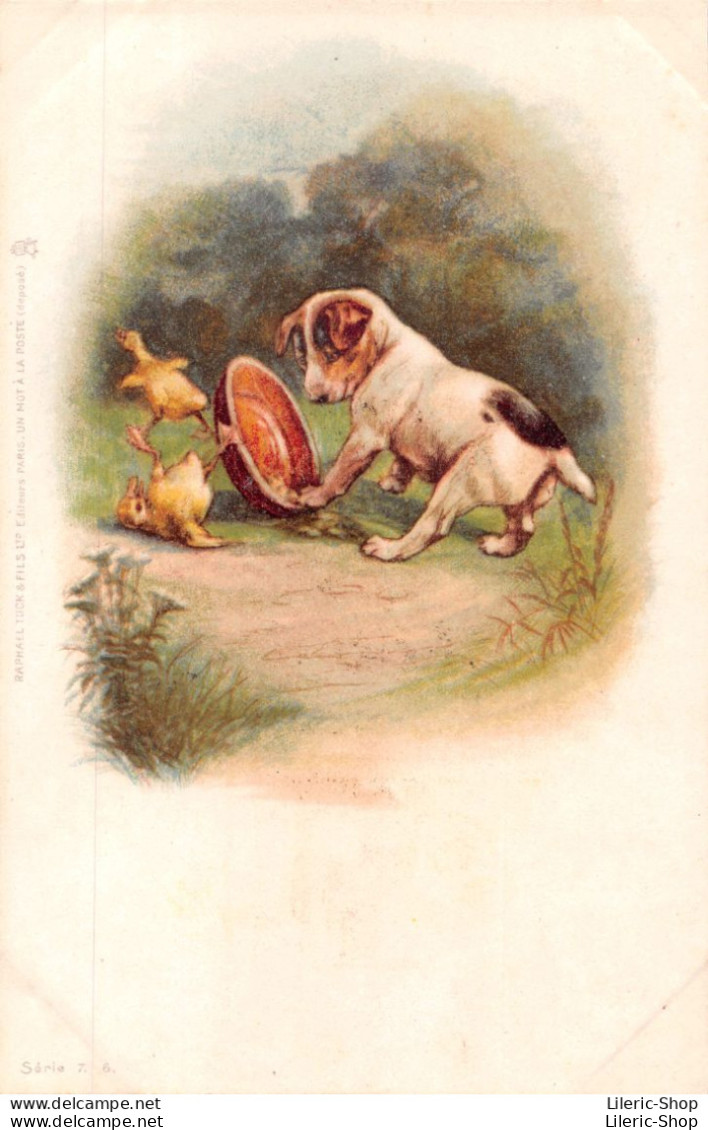 Chien Dog - Raphael Tuck & Fils - Série 7. 6 - Chromolithographie - Chiot Puppy Jouant Avec Des Poussins Chicks - CPR - Tuck, Raphael