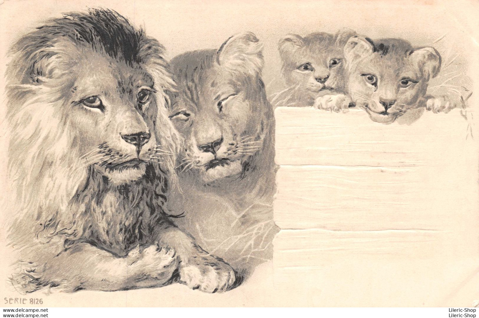 Illustration Wien Viennoise Série 8126 E.S.D - Famille De Lions - CPR Embossée - Lions