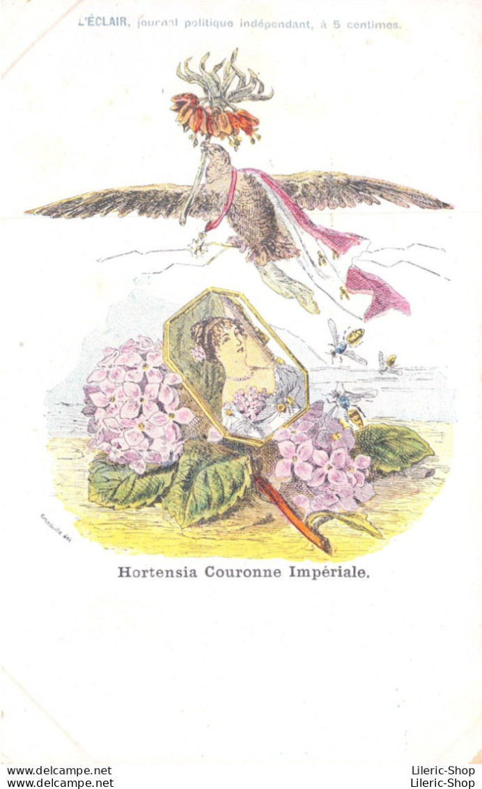 Publicité L'ECLAIR, Journal Politique - Fleur Humanisée - Femme -  "Hortensia Couronne Impériale" Signé Grandville  CPR - Publicité