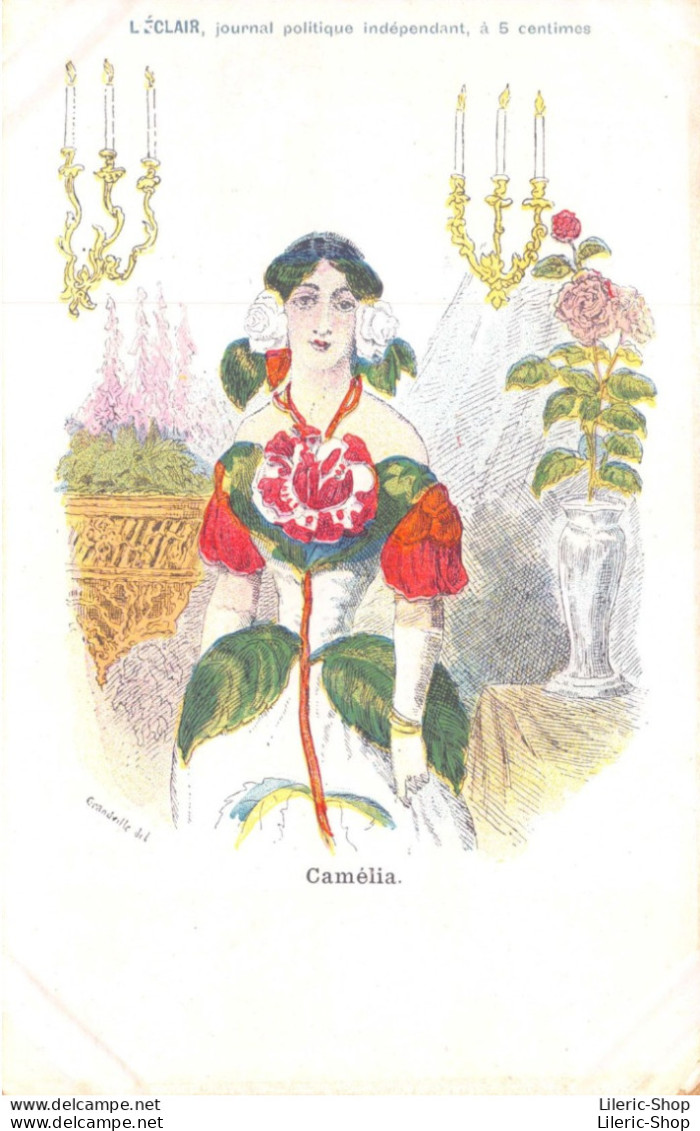 Publicité L'ECLAIR, Journal Politique - Fleur Humanisée - Femme - "Camélia" Signé Grandville  CPR - Publicité