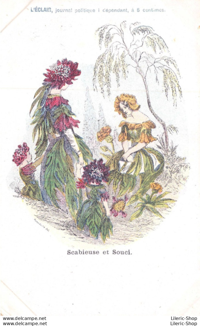 Publicité L'ECLAIR, Journal Politique - Fleurs Humanisées - Femmes Et Enfants "Scabieuse Et Souci" Signé Grandville  CPR - Publicité