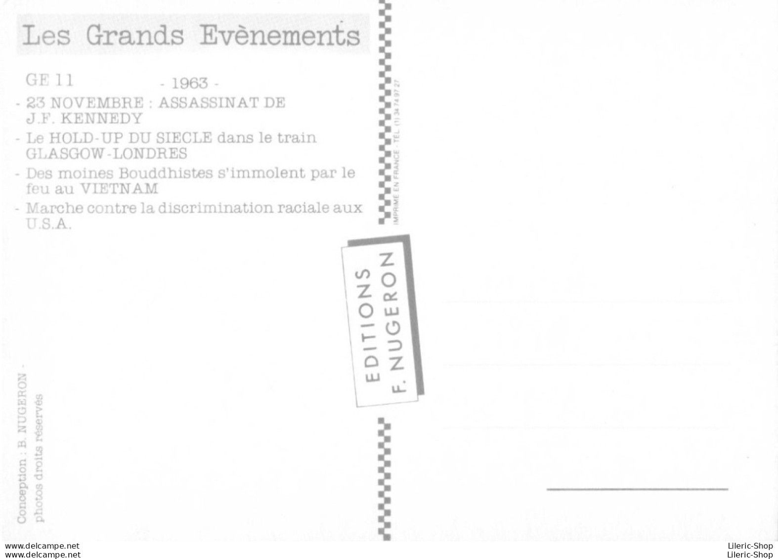 LES GRANDS EVENEMENTS -23 NOVEMBRE 1963 ASSASSINAT DE J.F. KENNEDY  - ED. F. NUGERON Cpm - Other & Unclassified