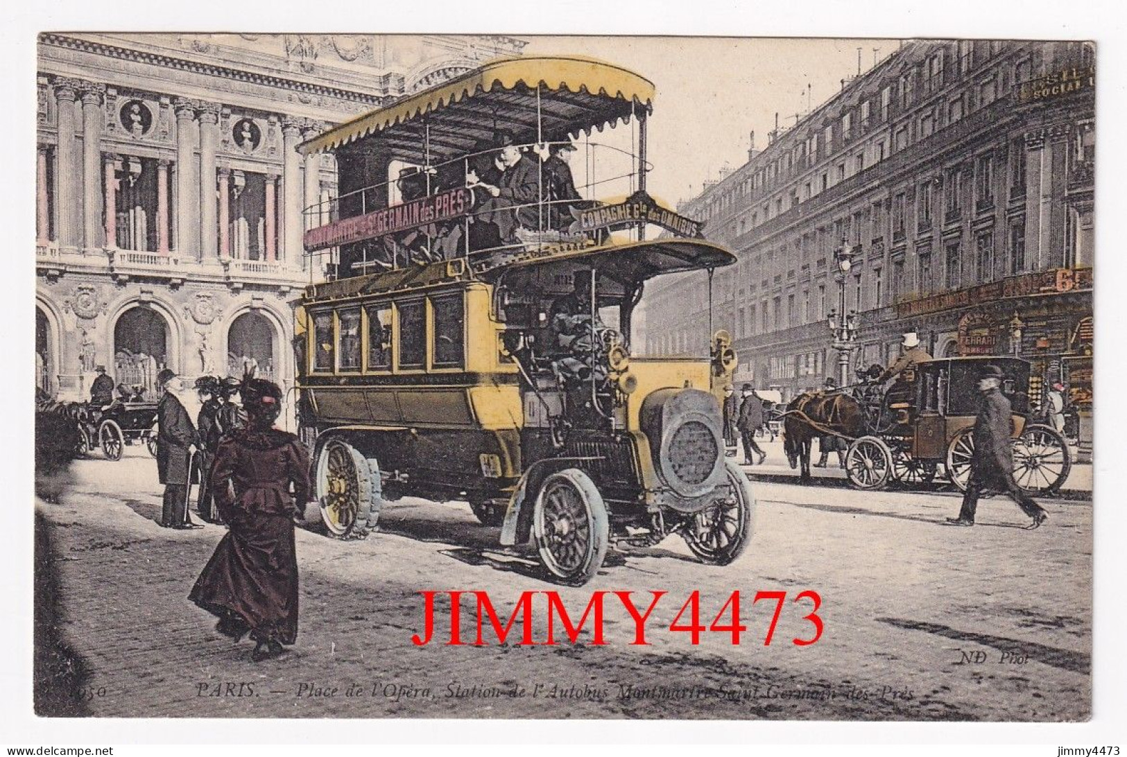 CPA En V.O. - PARIS 1914 - Place De L'Opéra - Station De L'Autobus Montmartre Saint-Germain-des-Prés - Buses & Coaches