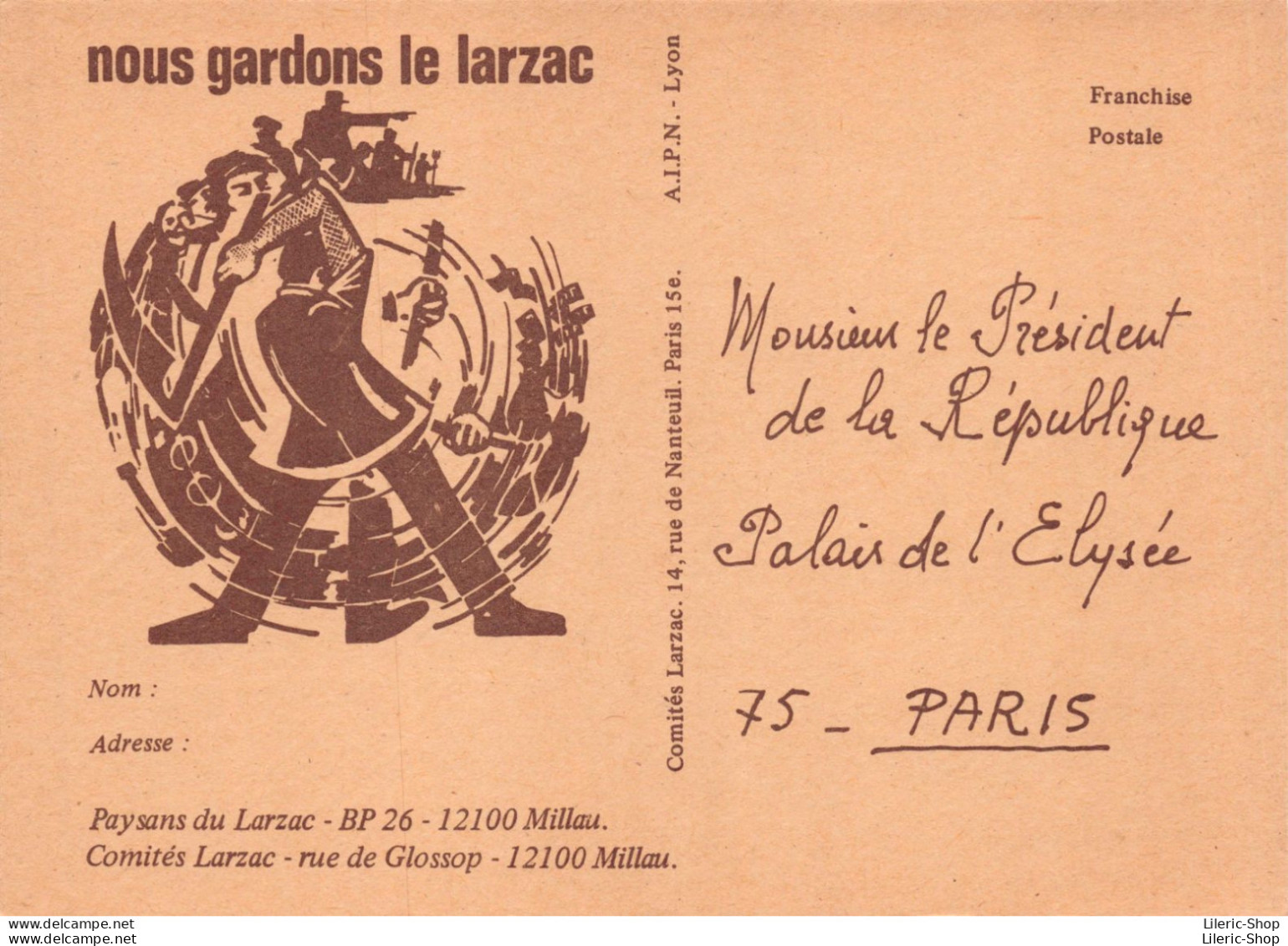 Cpm 1978 Comité De Soutien Aux Paysans Du Larzac Contre L'expropriation  Pétition Adressée Au Président De La République - Millau