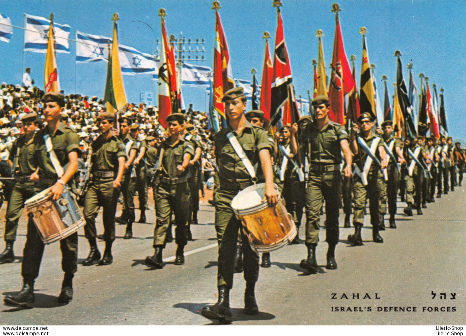 ZAHAL ISRAEL DEFENCE FORCES ZAHAL FLAGS ON INDEPENDENCE DAY PARADE - Jewish Judaica Cpm - Israel
