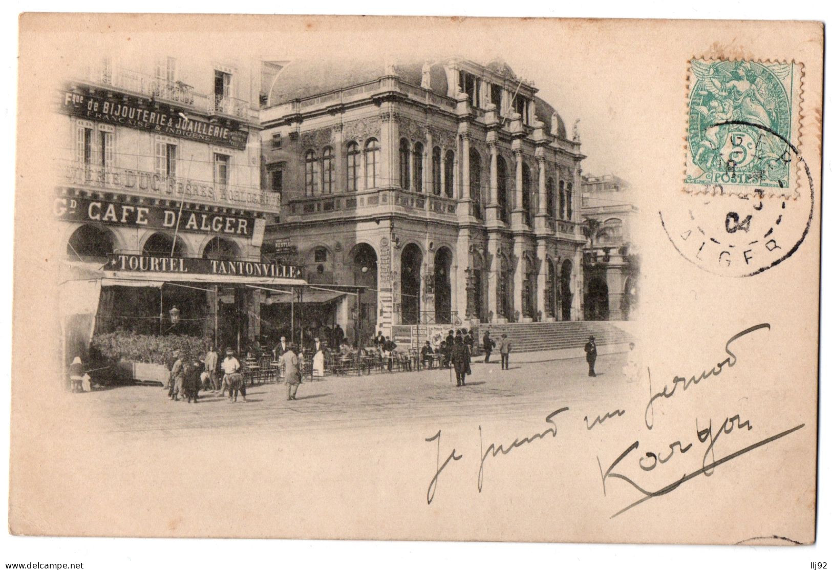 CPA ALGERIE - ALGER - Grand Café D'Alger, Théâtre - Dos Simple (animée) - Alger