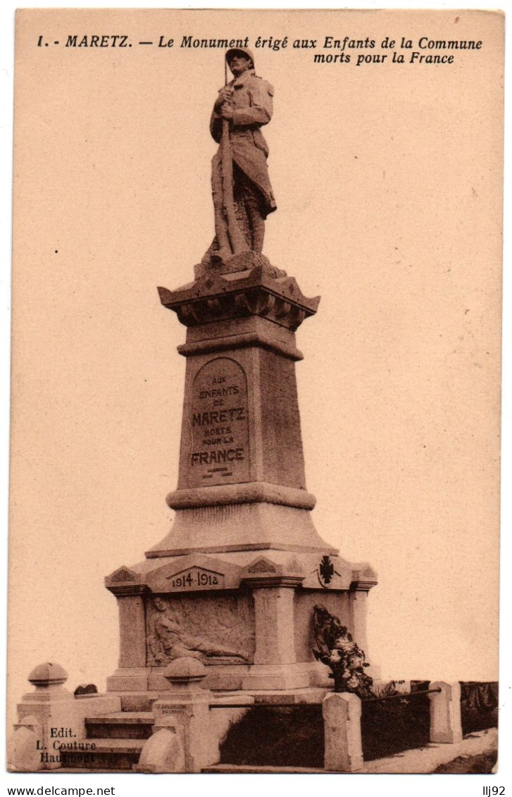 CPA 59 - MARETZ (Nord) - 1. Le Monument érigé Aux Enfants Morts Pour La France - Autres & Non Classés