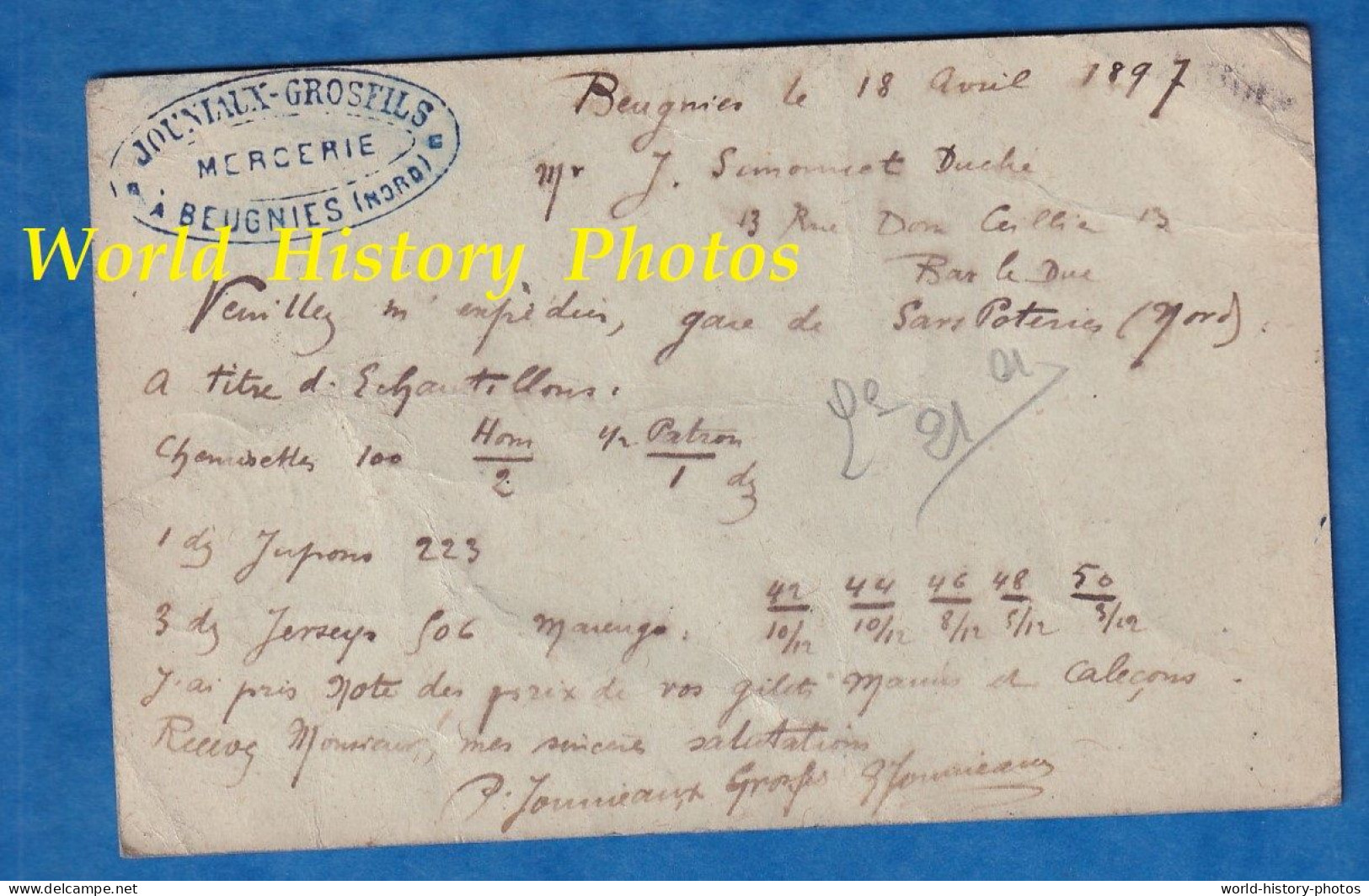 CPA Précurseur De 1897 - BEUGNIES - Maison JOUNIAUX GROSFILS Mercerie - Cachet De SARS POTERIES - Autres & Non Classés