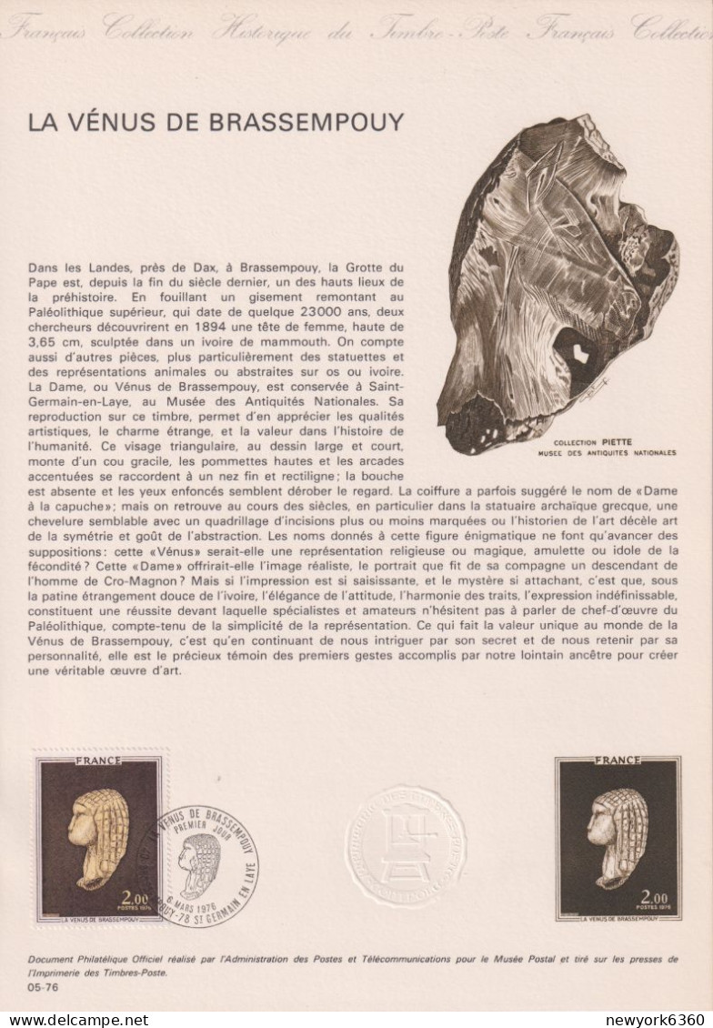 1976 FRANCE Document De La Poste La Venus De Brassempouy N° 1868 - Postdokumente