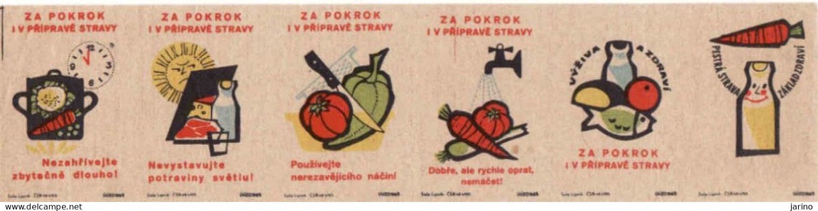 Czech Republic, 6 X Matchbox Labels, Healthy Eating - Fruit Vegetables, Fish - Matchbox Labels