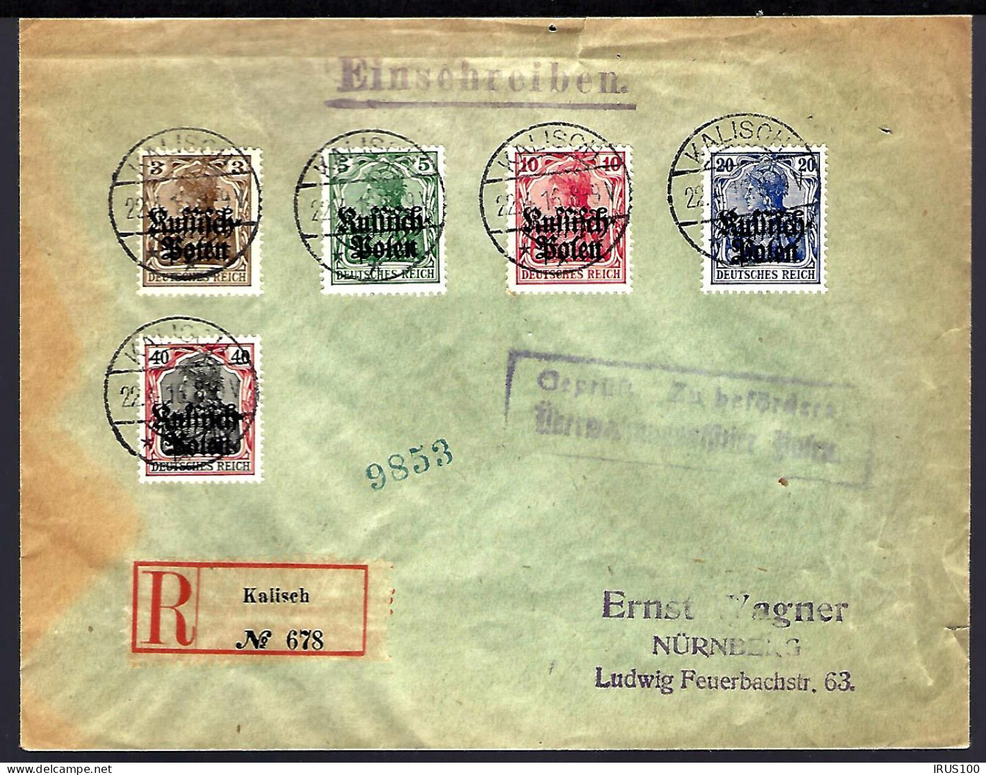 RECOMMANDÉ DE KALISCH - N° 678 - 1916 RÜSSICH POLEN / GEN. GOUV.  CENSURE - ZENSUR -  - Occupation 1914-18