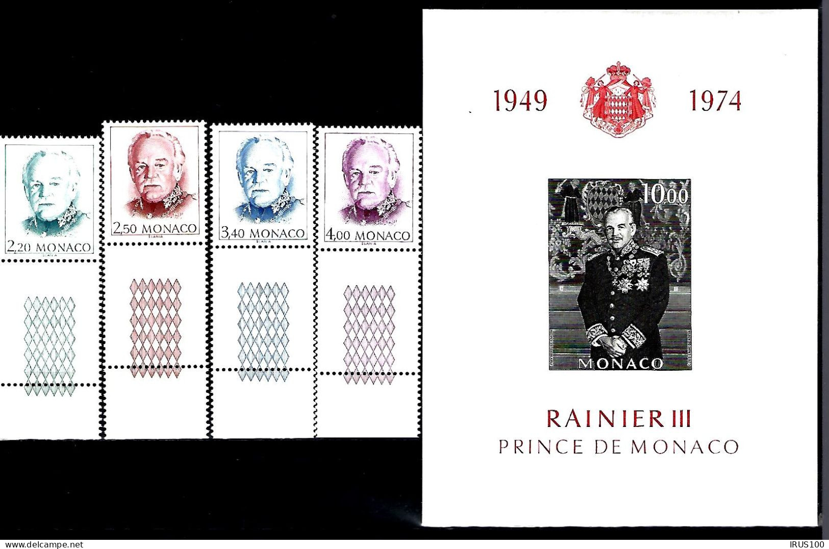 MONACO - SÉRIE COURANTE PRINCE RAINIER - + BLOC FEUILLET N°8 NON DENTELÉ - Unused Stamps