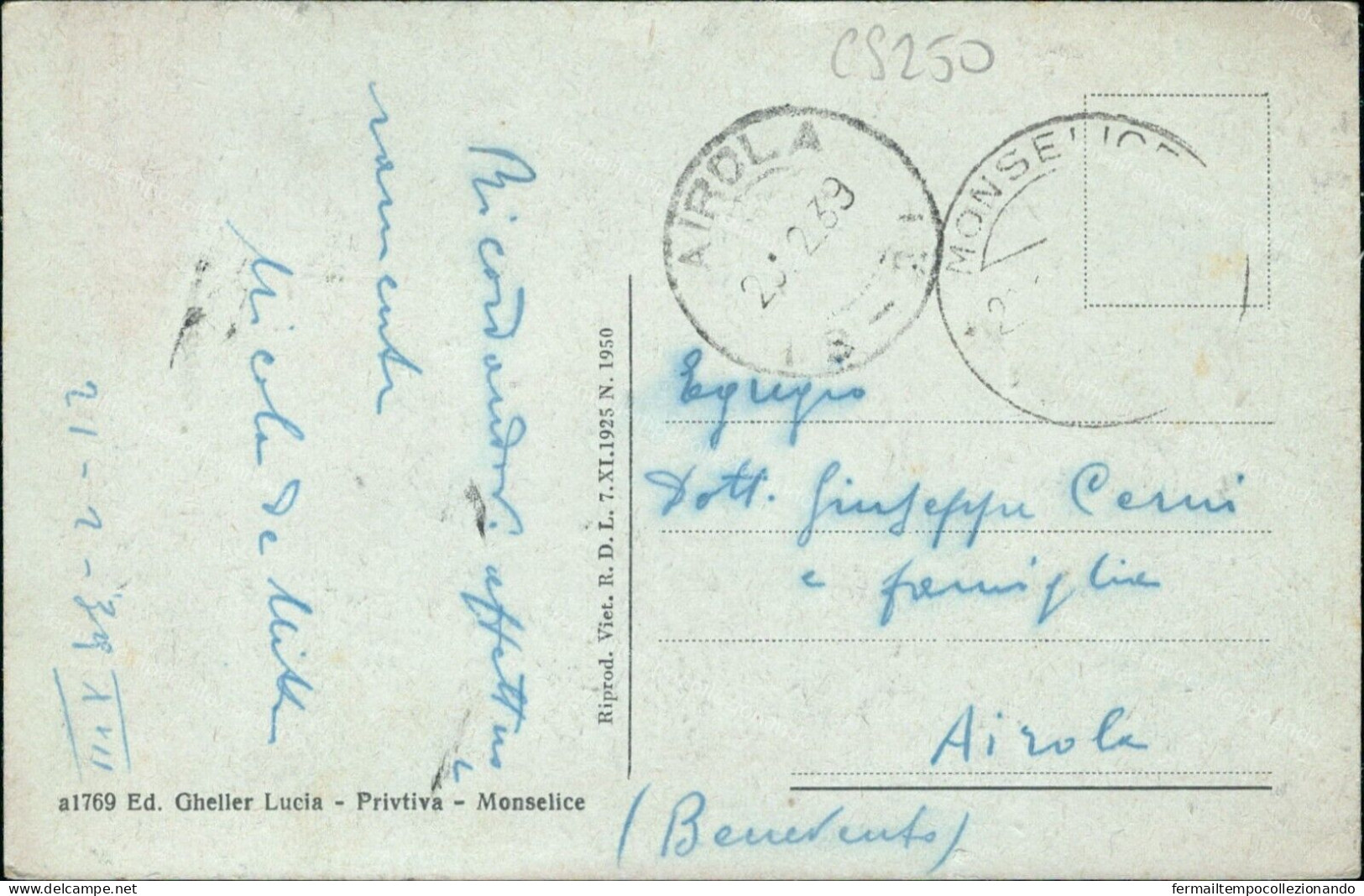 Cs250 Cartolina Monselice Ospedale Provincia Di Padova Veneto 1939 - Padova (Padua)