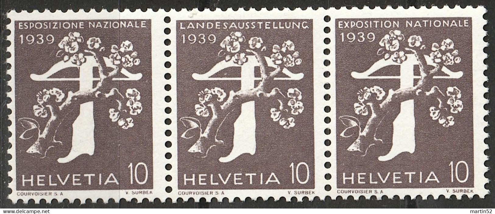Schweiz Suisse 1939: 3er-Streifen Landi-Rollenmarken Zu Z26c Mi W18 Mit N° L1440  **/* MNH/MLH (Zu CHF 24.50) - Rouleaux