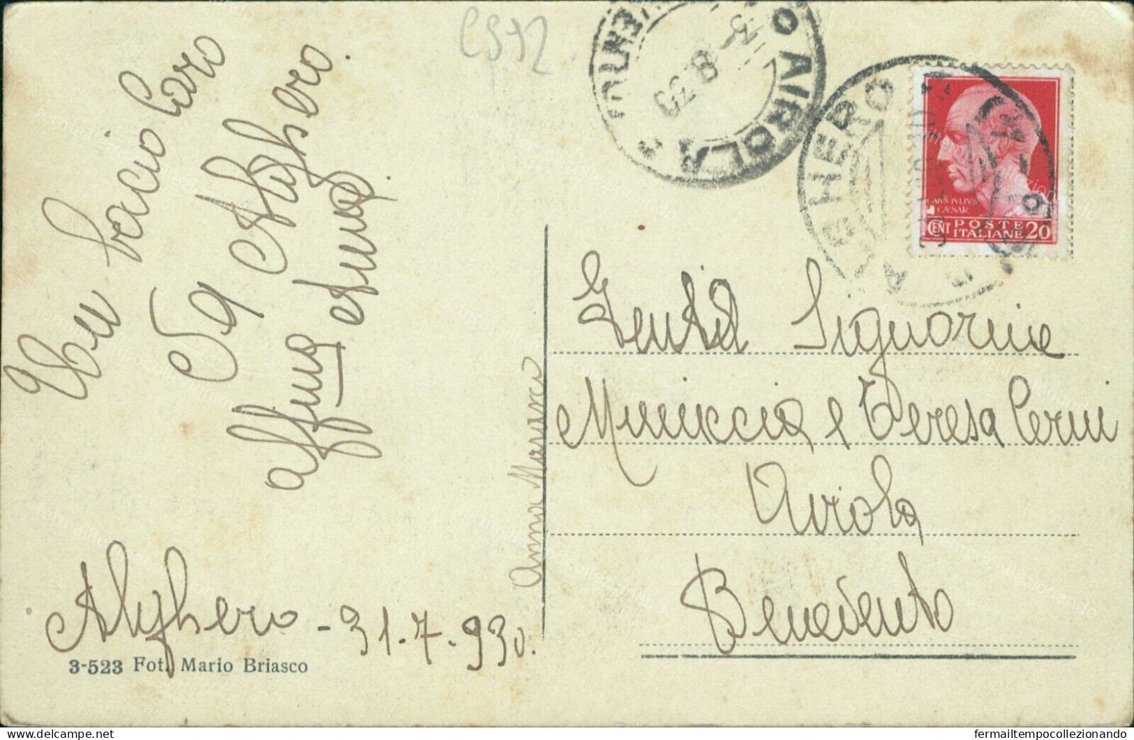 Cs92 Cartolina Alghero Via Roma Provincia Di Sassari 1930 - Sassari