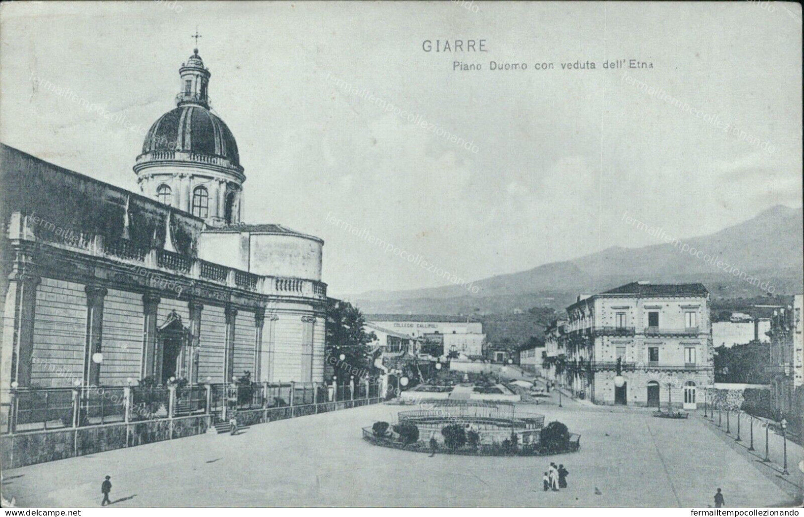 Cs159 Cartolina Giarre Piano Duomo Con Veduta Dell'etna Catania 1910 Sicilia - Catania