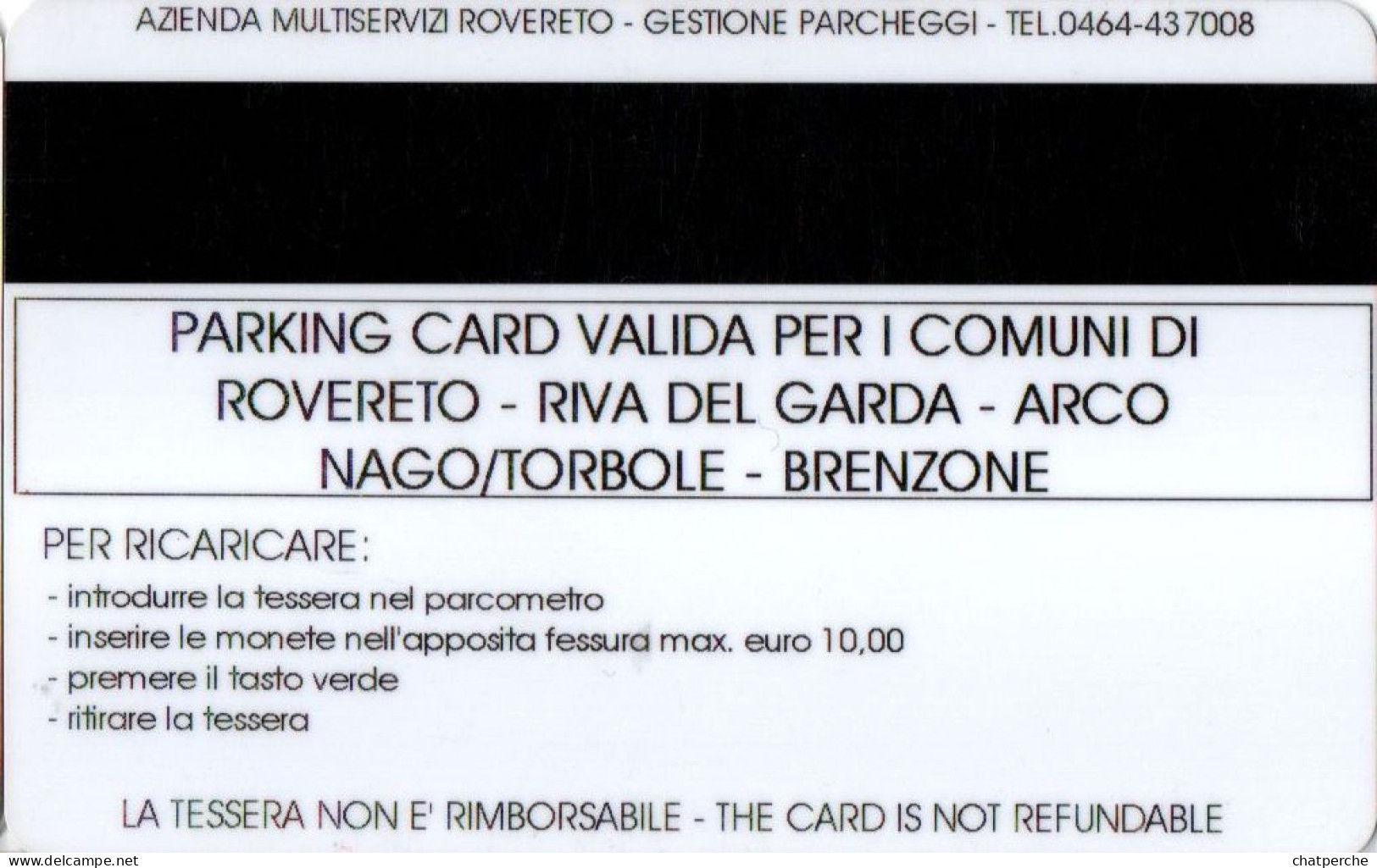 CARTE STATIONNEMENT BANDE MAGNETIQUE PARKING ROVERTO...  ITALIE CAMPAGNE ANTI ALCOOLIQUE SANTE - Autres & Non Classés