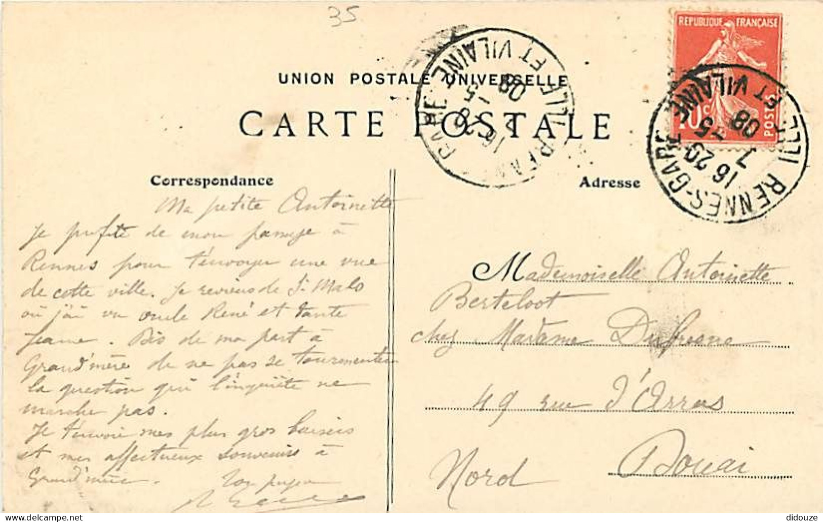 35 - Rennes - Le Palais De Justice, Ancien Parlement De Bretagne - Animée - Oblitération Ronde De 1908 - CPA - Voir Scan - Rennes