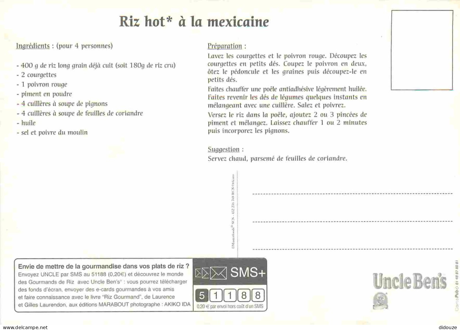 Recettes De Cuisine - Riz Hot à La Mexicaine - Carte Publicitaire Uncle Ben's - Gastronomie - CPM - Carte Neuve - Voir S - Recipes (cooking)