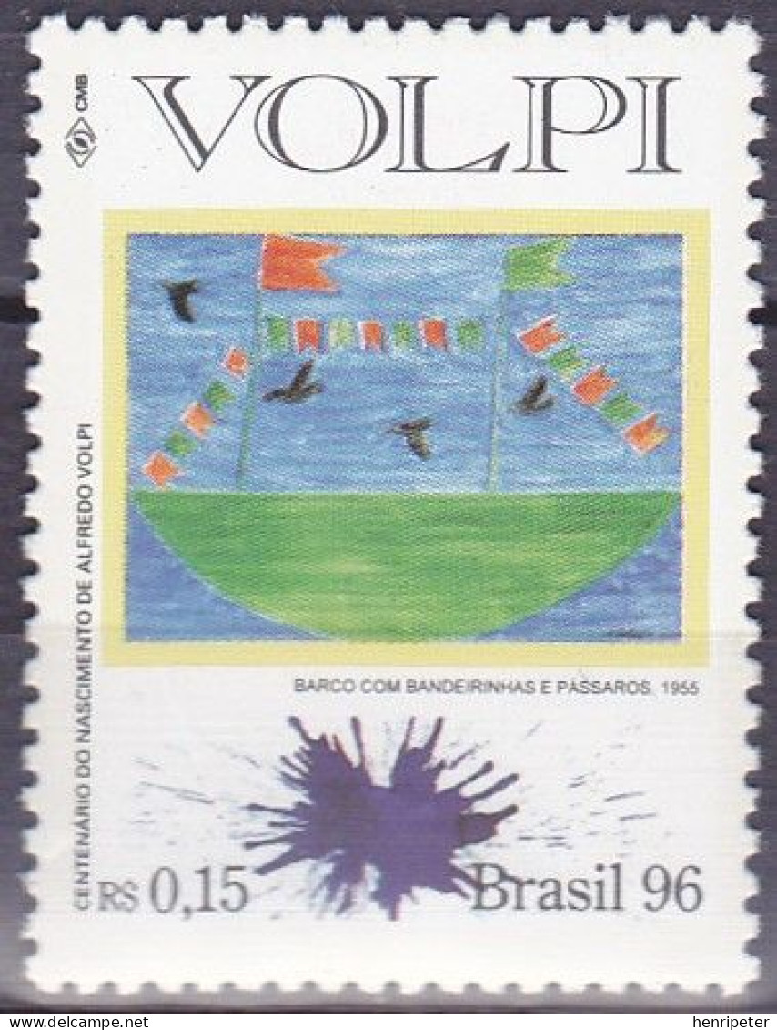 T.-P. Neuf** - Centenaire De La Naissance D'Alfredo Volpi   Bateau Avec Drapeaux Et Oiseaux - 2268 (Yvert) - Brésil 1996 - Ungebraucht