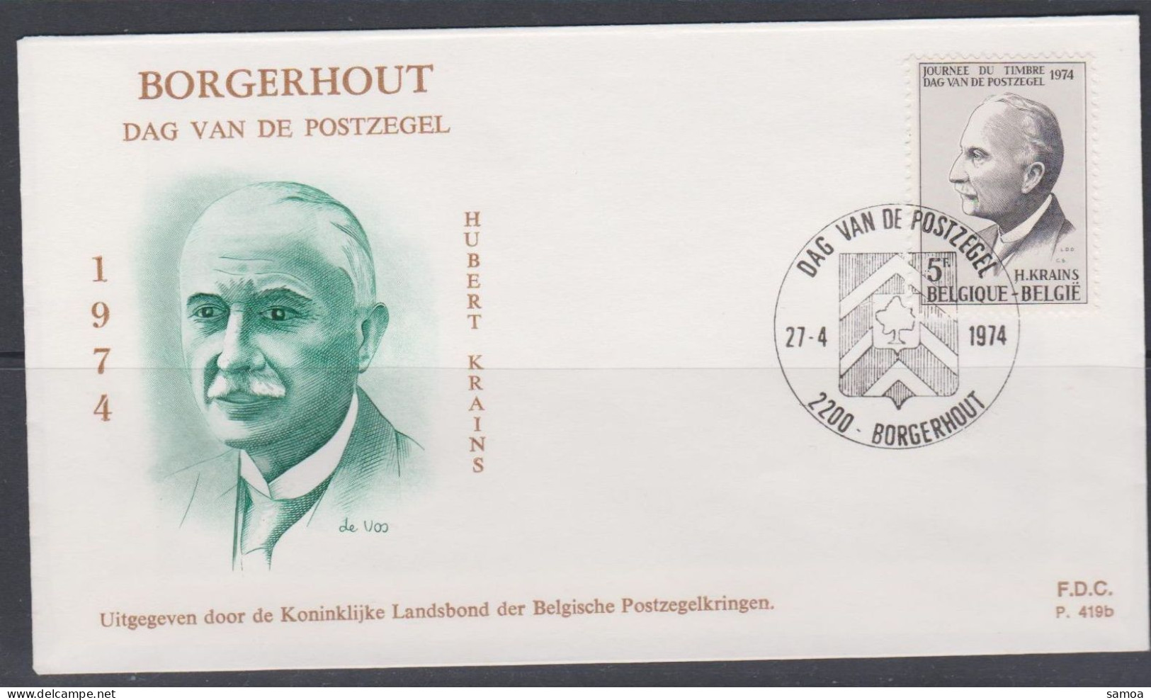 Belgique FDC 1974 1713 Journée Du Timbre Postes Hubert Krains Borgerhout - 1971-1980