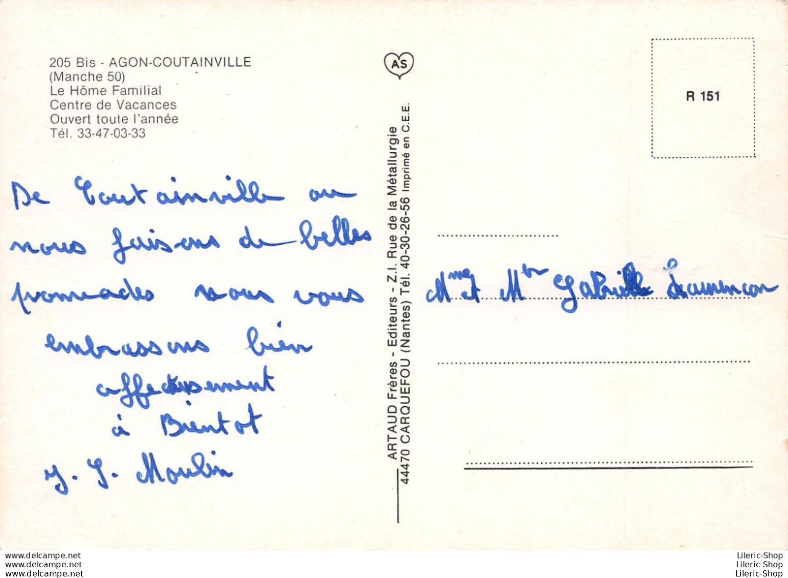 ►AGON-COUTAINVILLE◄50►CENTRE DE VACANCES◄LE HOME FAMILIAL◄±1990►ÉDITIONS ARTAUD N°205 BIS - Autres & Non Classés