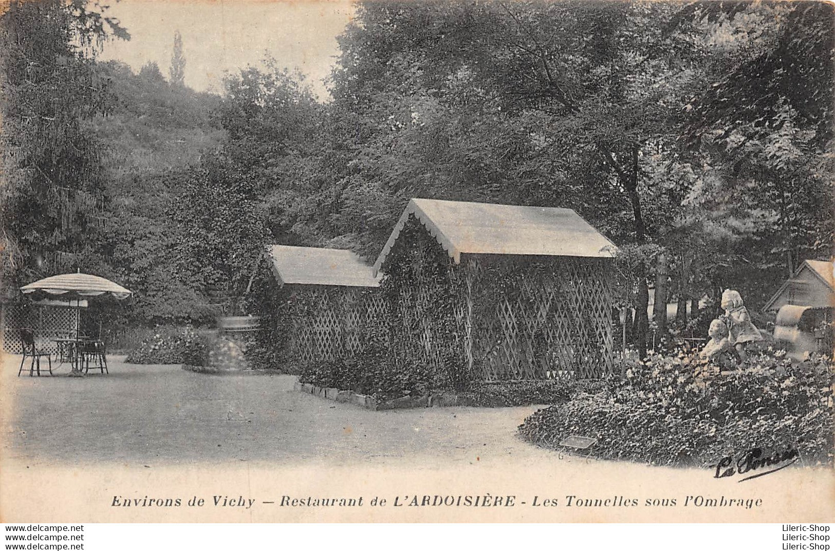 ►ENVIRONS DE VICHY◄03►◄CPA►◄±1910►RESTAURANT DE L'ARDOISIÈRE◄LES TONNELLES SOUS L'OMBRAGE►ÉDIT. LA PENSÉE - Autres & Non Classés