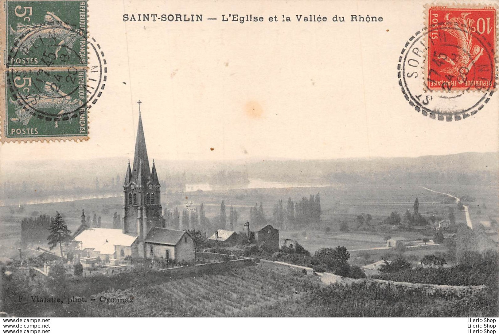 ►SAINT-SORLIN◄01►CPA◄1920►L'ÉGLISE ◄ET► LA VALLEE DU RHONE◄►F. VIALATTE, PHOT. - Unclassified