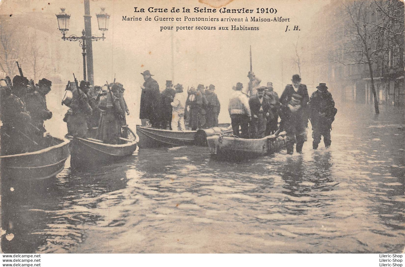 MAISONS-ALFORT (94) - Crue De La Seine Janvier 1910 - Marine De Guerre Et Pontonniers Secourant Les Habitants Cpa - Maisons Alfort