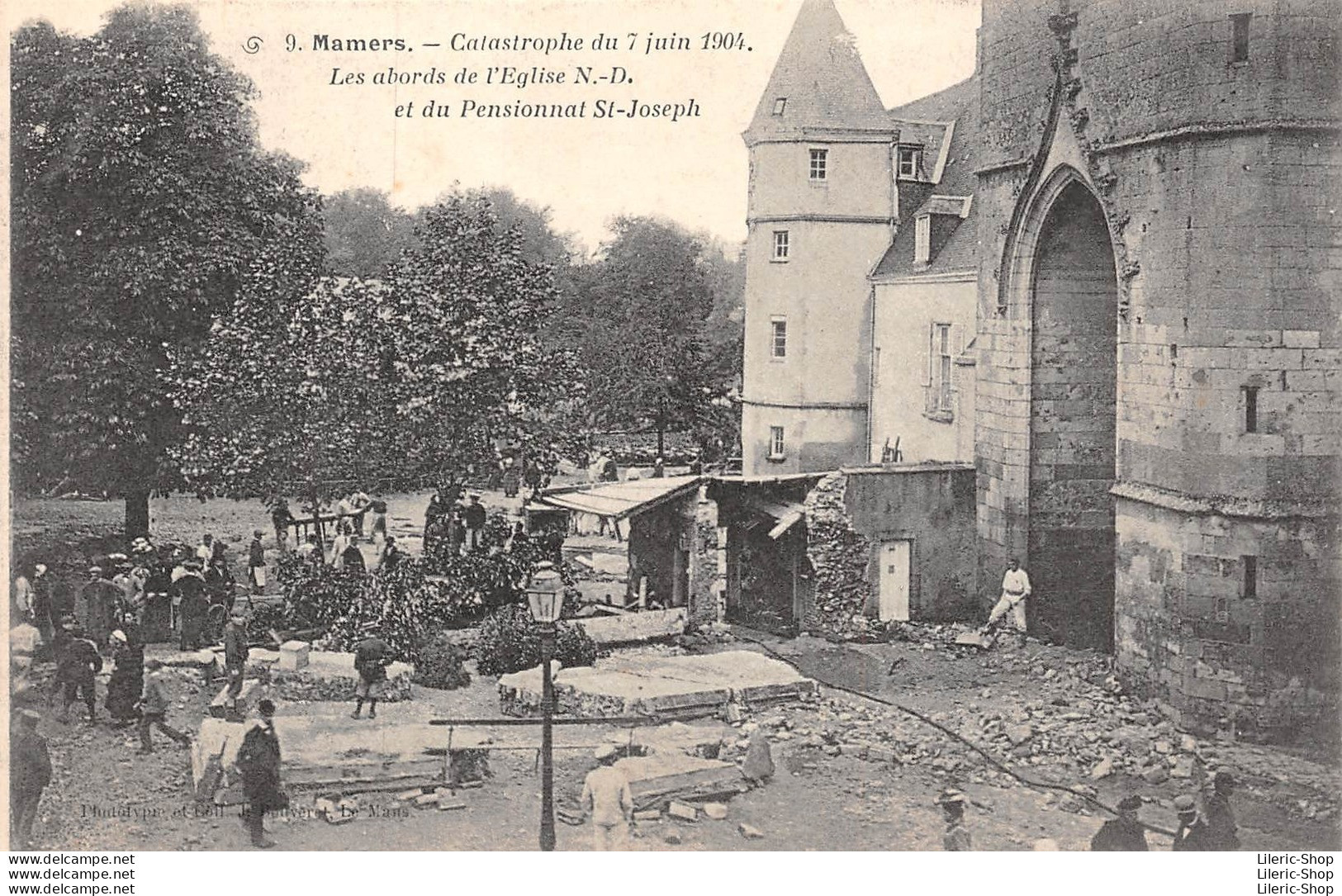 Catastrophe Du 7 Juin 1904 - Les Abords De L'Église N.D Et Du Pensionnat St-Joseph - Phototypie . J. Bouveret - Cpa - Mamers