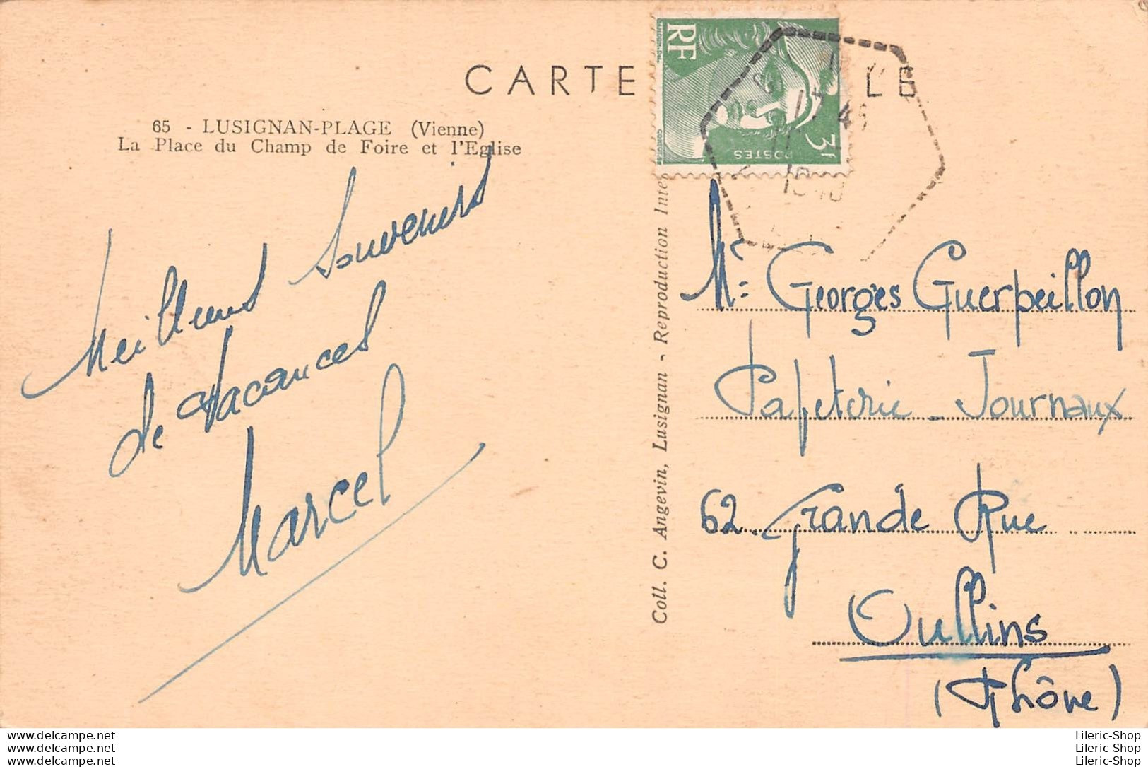 Lusignan-Plage (86) - La Place Du Champ De Foire Et L'Église.  Collection C. Angevin - Cpsm PF 1948 - Lusignan