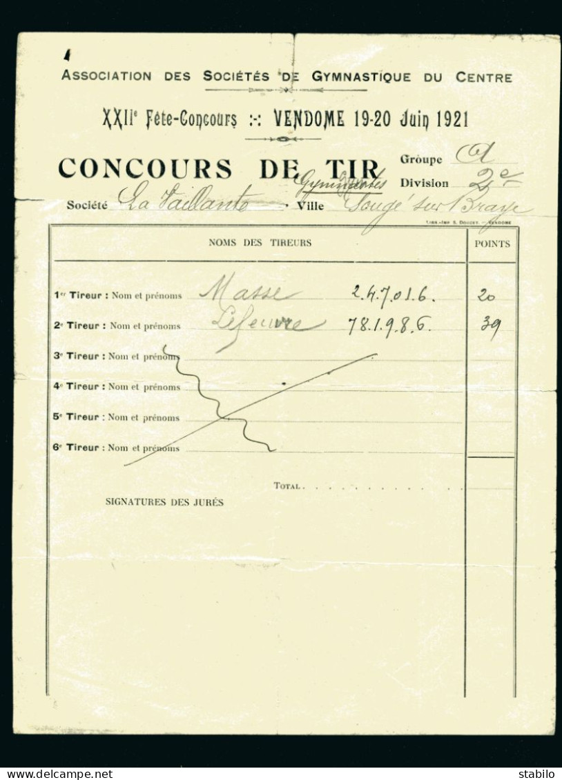 VENDOME (LOIRE-ET-CHER) - CONCOURS DE TIR DU 19-20 JUIN 1921 - Programs