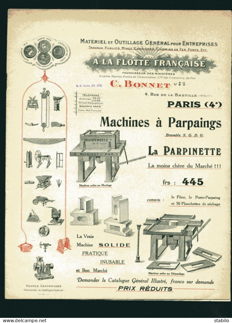 MATERIELS POUR TRAVAUX-PUBLICS - CHEMIN DE FER - MINES... "A LA FLOTTE FRANCAISE" C. BONNET -  CATALOGUE DES MODELES - Publicités