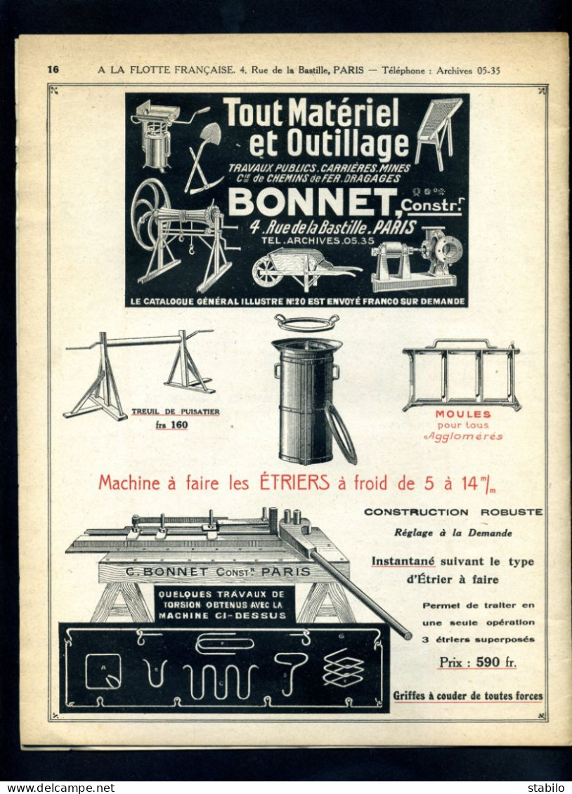 MATERIELS POUR TRAVAUX-PUBLICS - CHEMIN DE FER - MINES... "A LA FLOTTE FRANCAISE" C. BONNET -  CATALOGUE DES MODELES - Publicités