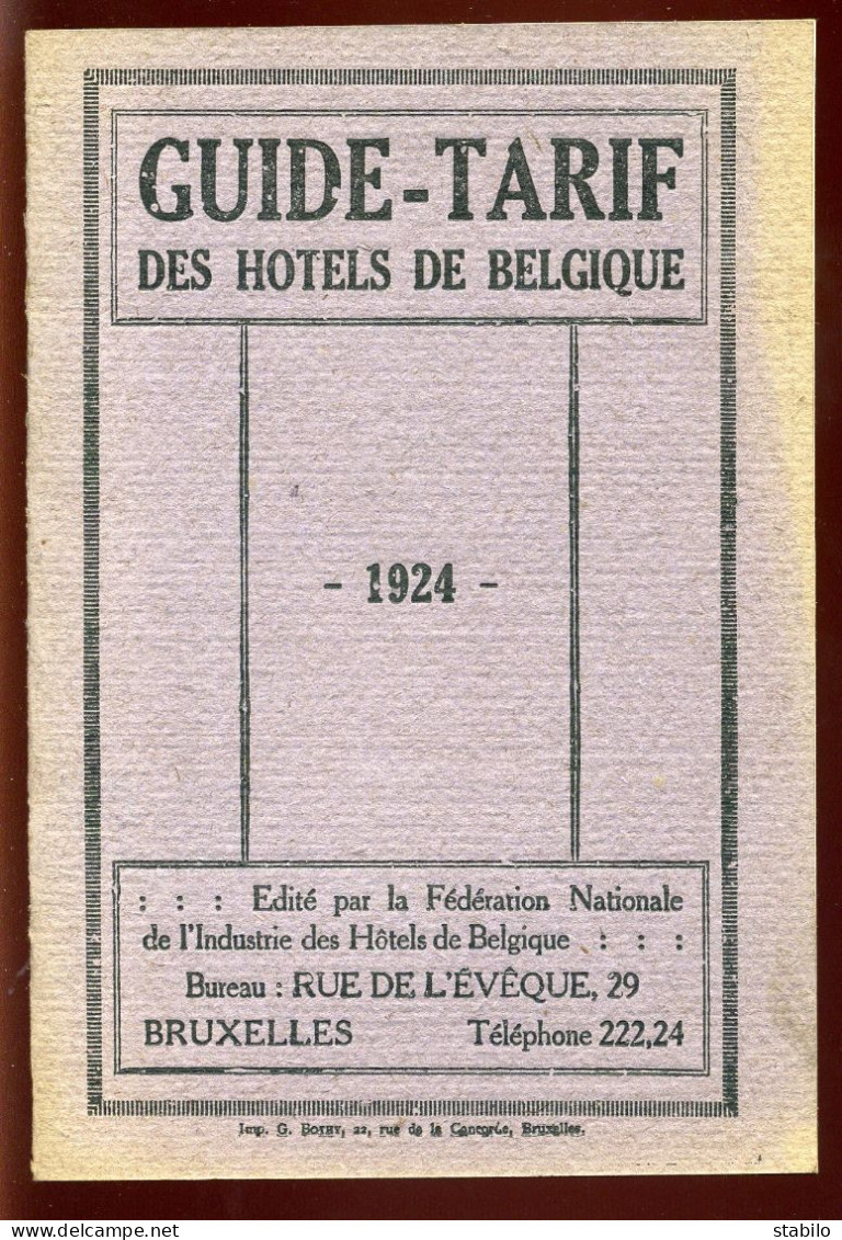 BELGIQUE - GUIDE TARIF DES HOTELS 1924 - België
