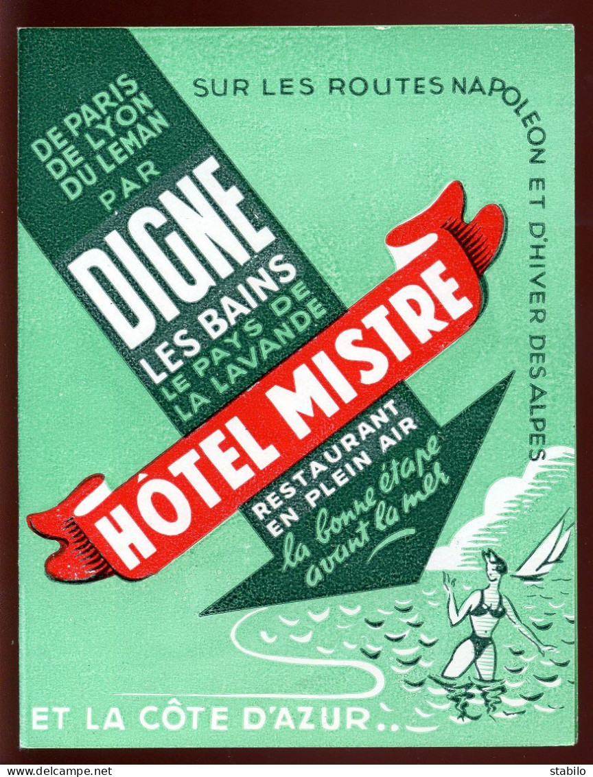 DIGNES-LES-BAINS (BASSES-ALPES) - HOTEL MISTRE - Publicités
