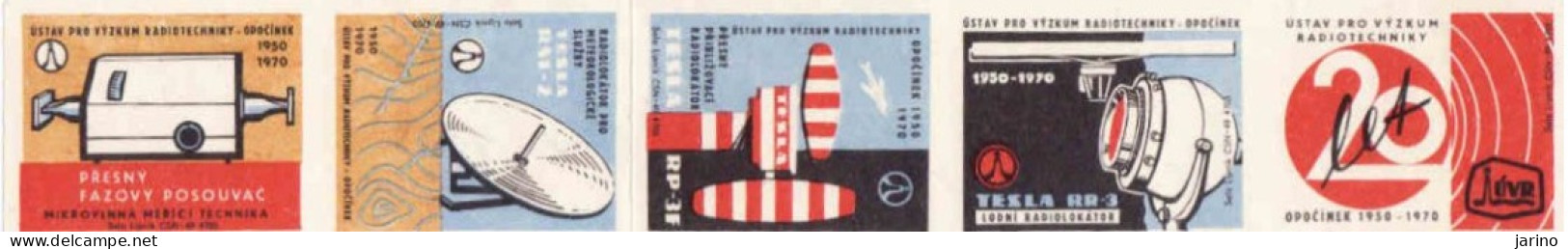 Czech Republic, 5 X Matchbox Labels, Institute For Radio Technology Research - 20 Years, TESLA, Radiolokator - Matchbox Labels