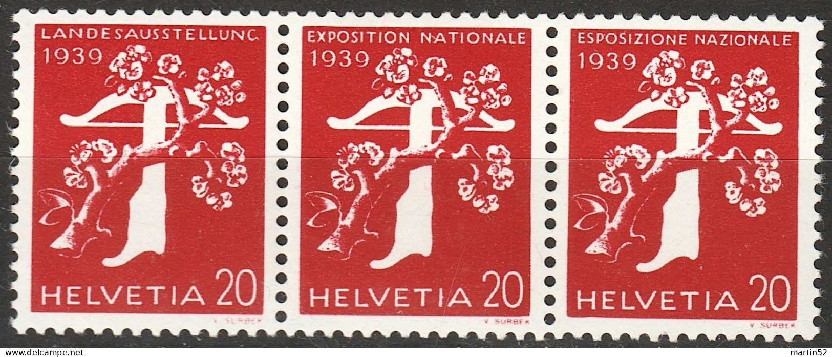 Schweiz Suisse 1939: 3er-Streifen Landi-Rollenmarken Zu Z27a Mi W20 Mit N° L1055 **/* MNH/MLH (Zu CHF 43.50) - Rouleaux