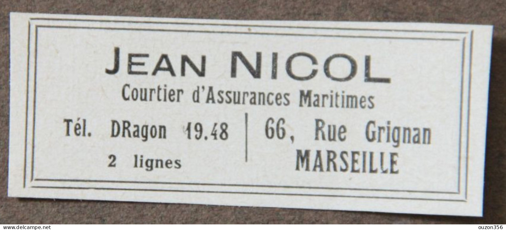 Publicité : Jean Nicol, Courtier D'Assurances Maritimes, Marseille, 1951 - Publicités