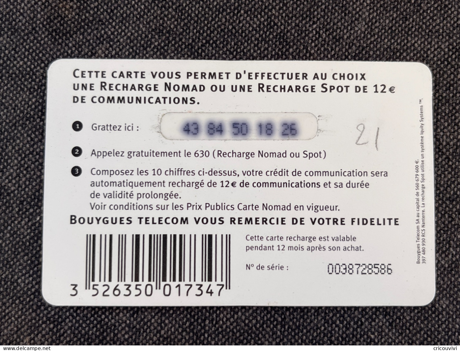 Nomad / Bouygues Nom Pu21 - Cellphone Cards (refills)