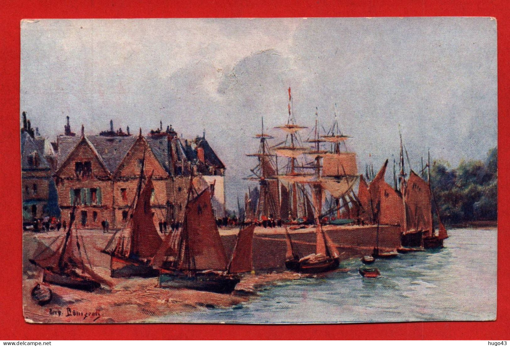 (RECTO / VERSO) AURAY - LE PORT AVEC VOILIERS PAR BOURGEOIS - SUPERBE CARTE FORMAT CPA - Auray