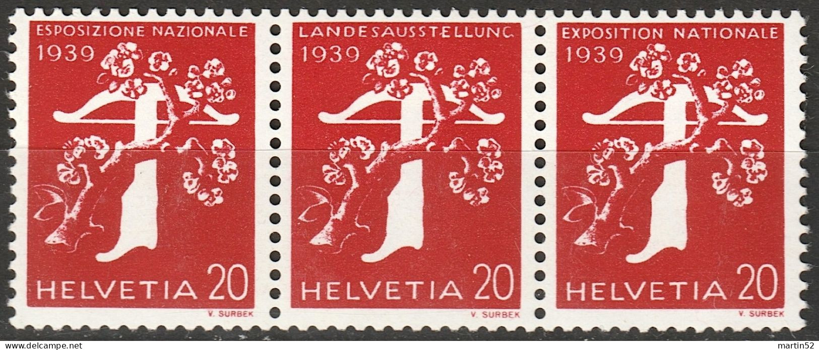 Schweiz Suisse 1939: 3er-Streifen Landi-Rollenmarken Zu Z27c Mi W24 Mit N° N4420 **/* MNH/MLH (Zu CHF 43.50) - Rouleaux