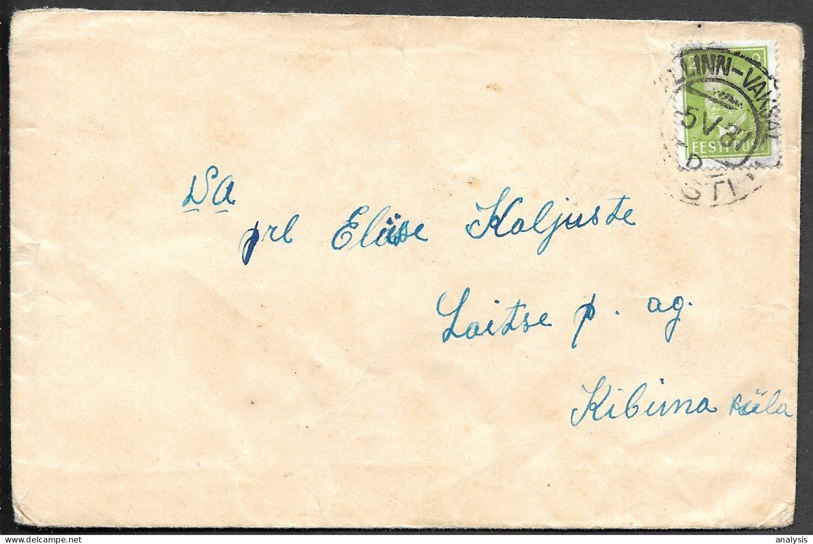 Estonia Tallinn-Vaksal Postmarked Cover Mailed 1937. 2s President Paets Stamp - Estonia