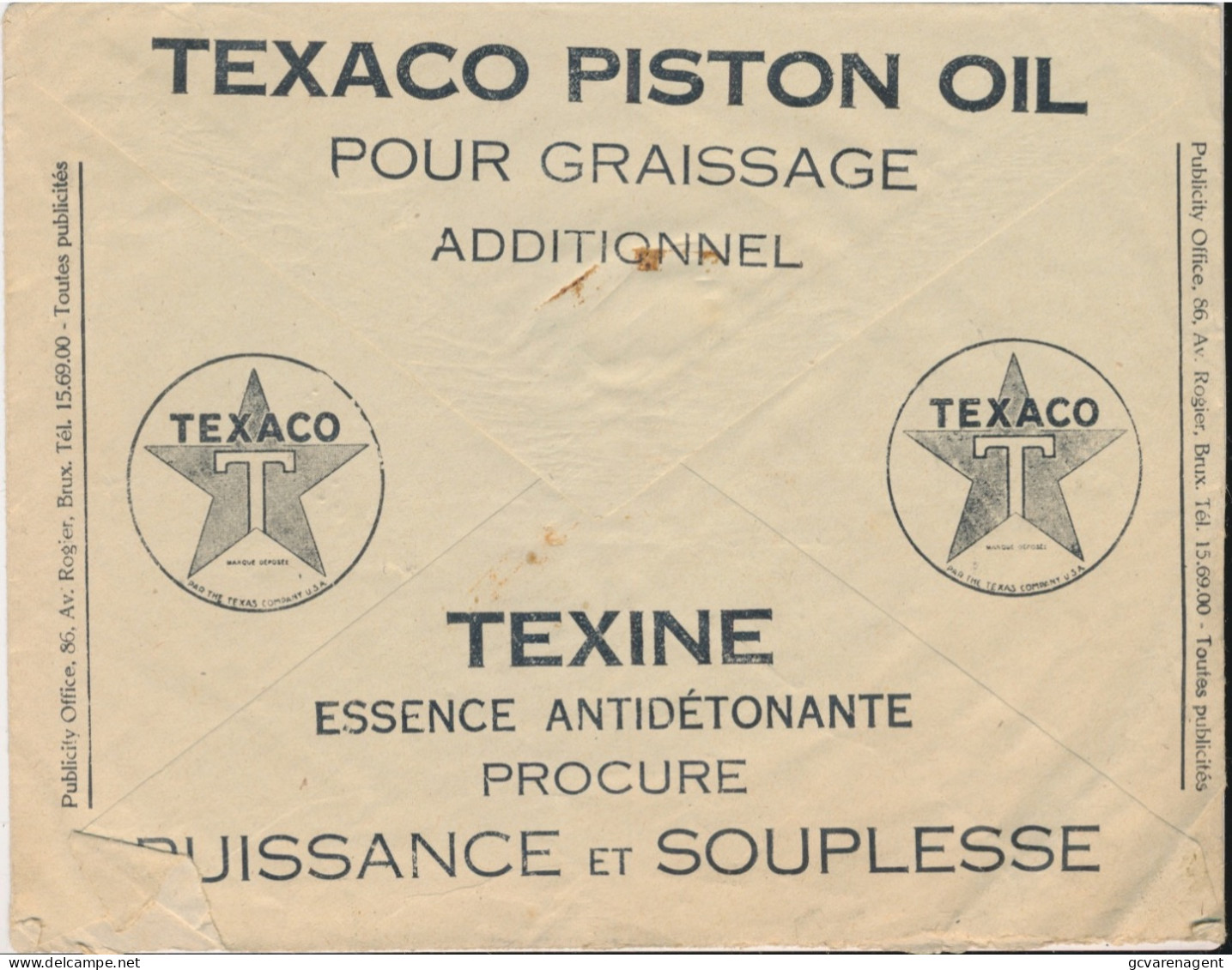 Old Envelope With Publicité 1933 Texaco Piston Oil Pour Graissage                 Farde - Enveloppes